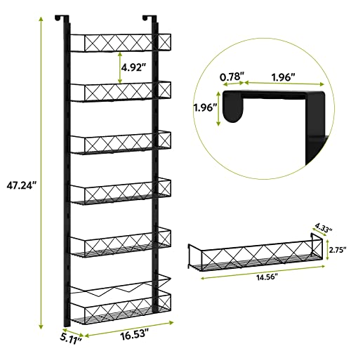 1Easylife Over The Door Pantry Organizer Rack, 6-Tier Adjustable Pantry Organization and Storage, Heavy-duty Metal Door Spice Rack with Detachable Baskets, Hanging Can Organizer for Kitchen Pantry