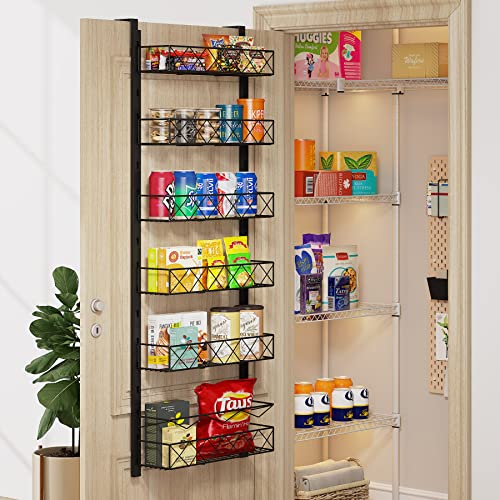 1Easylife Over The Door Pantry Organizer Rack, 6-Tier Adjustable Pantry Organization and Storage, Heavy-duty Metal Door Spice Rack with Detachable Baskets, Hanging Can Organizer for Kitchen Pantry