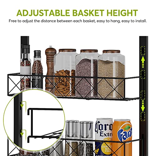 1Easylife Over The Door Pantry Organizer Rack, 6-Tier Adjustable Pantry Organization and Storage, Heavy-duty Metal Door Spice Rack with Detachable Baskets, Hanging Can Organizer for Kitchen Pantry