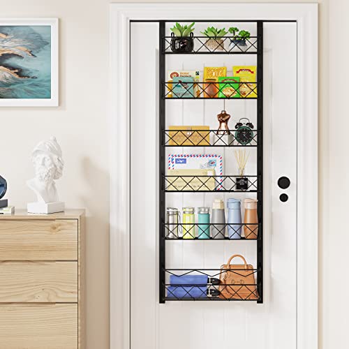 1Easylife Over The Door Pantry Organizer Rack, 6-Tier Adjustable Pantry Organization and Storage, Heavy-duty Metal Door Spice Rack with Detachable Baskets, Hanging Can Organizer for Kitchen Pantry