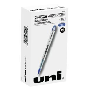 uniball vision elite rollerball pens with 0.8mm bold point, blue, 12 count