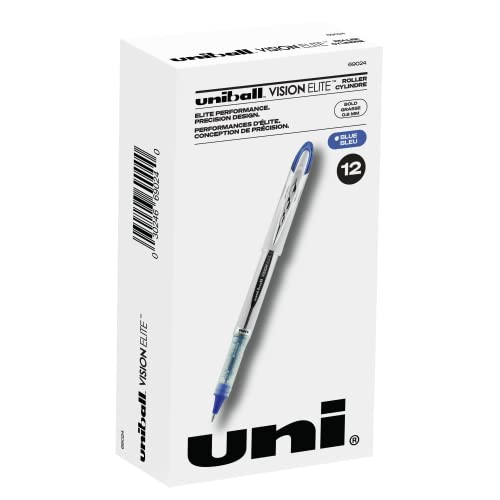 uniball Vision Elite Rollerball Pens with 0.8mm Bold Point, Blue, 12 Count