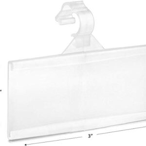 Pack of 100 – Plastic Wire Shelf Label Holder, Sign and Ticket Holder, Easy Clip Design with Tight Snap Lock Closure. Height, 1-1/4" X Width, 3" | 100 Label Inserts Included