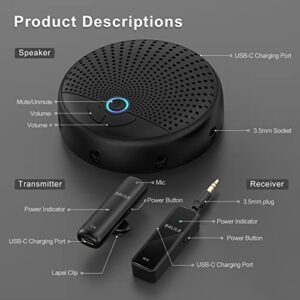 Conference Speakerphone, BALILA Wireless Conference Speaker with 5 Microphones, Portable Omnidirectional Computer Microphone for Streaming, Call Speaker Skype, Webinar, Interview