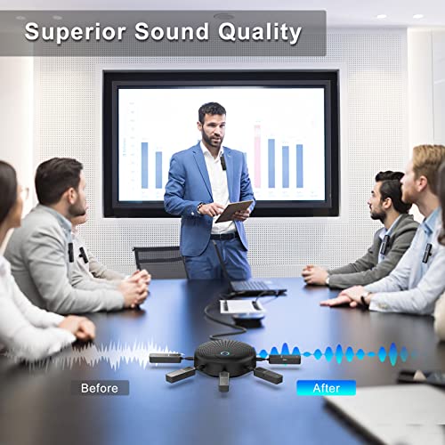 Conference Speakerphone, BALILA Wireless Conference Speaker with 5 Microphones, Portable Omnidirectional Computer Microphone for Streaming, Call Speaker Skype, Webinar, Interview