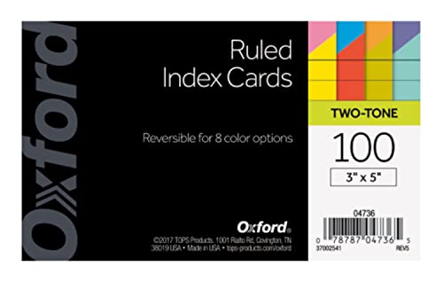 Oxford Extreme Index Cards, 3 x 5 Inches, Assorted Colors, 100 per pack (04736)