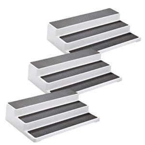 3pcs/pack non skid 3 tier lazy susan white grey silicon surface spice racks kitchen can shelf home countertop organizer bathroom storage pantry cabinet, 14.4″/36.5cm (w) x 9.5″/24cm(d) x 3.3″/8.5cm(h)