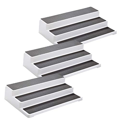 3pcs/pack Non Skid 3 Tier Lazy Susan White Grey Silicon Surface Spice Racks Kitchen Can Shelf Home Countertop Organizer Bathroom Storage Pantry Cabinet, 14.4"/36.5cm (W) X 9.5"/24cm(D) X 3.3"/8.5cm(H)