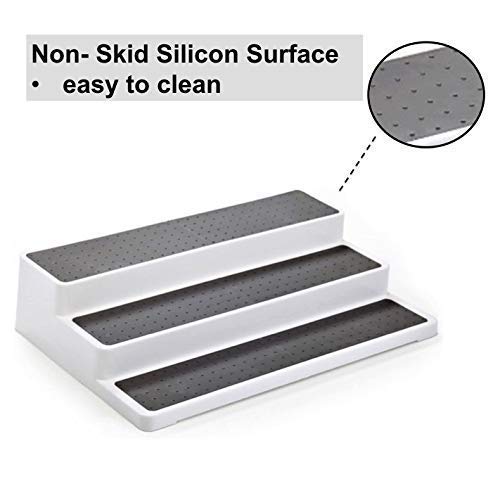 3pcs/pack Non Skid 3 Tier Lazy Susan White Grey Silicon Surface Spice Racks Kitchen Can Shelf Home Countertop Organizer Bathroom Storage Pantry Cabinet, 14.4"/36.5cm (W) X 9.5"/24cm(D) X 3.3"/8.5cm(H)