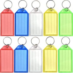 coast key tag key chains | 10 pack assorted colors | plastic key ring tags / labels for a backpack, fob, mailbox, id, usb drive, car keys & more | key label for identification, storage & organization