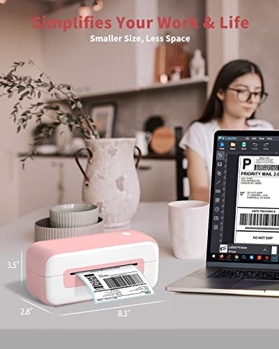 Pink Label Printer, Thermal Label Printer 4x6, Shipping Label Printer for Small Busines, Thermal Printer Compatible with Amazon, Ebay, Shopify, Etsy, UPS, FedEx, DHL, etc