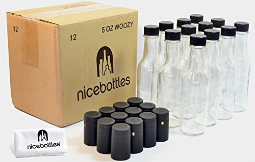 nicebottles Clear Glass Woozy Bottles with Shrink Capsules, 5 Oz, Case of 12