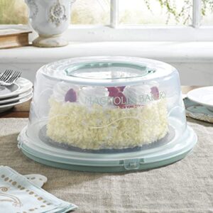 MosJos Round Cake Carrier, BPA-Free Plastic Cake Keeper with Lid, Fits 10” Cakes, Two Secure Side Closures, Dishwasher Safe Cake Transport Container