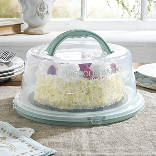 MosJos Round Cake Carrier, BPA-Free Plastic Cake Keeper with Lid, Fits 10” Cakes, Two Secure Side Closures, Dishwasher Safe Cake Transport Container