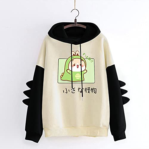 Womens Teen Girls Cute Dino Hoodie Pullover Novelty Printed Hooded Sweatshirt Long Sleeve Tops Graphic Animal Sweater Funny Kawaii Fairy Core Fairycore Aesthetic Oversized Cat Dinosaur with