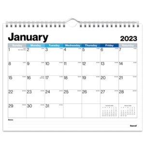 dunwell wall calendar 2023 – (8.5×11, blue shades) office calendar 2023, spiral bound hanging calendar for wall or desk, monthly calendar 8.5 x 11