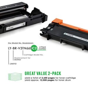 LINKYO Compatible Printer Toner Cartridge and Drum Unit Replacement for Brother TN660 DR630 (1x TN660, 1x DR630, Design V3)
