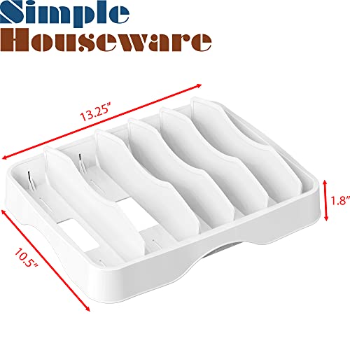 SimpleHouseware Food Container Lid Organizer, Adjustable Dividers Lids Storage, 13''x10'', White