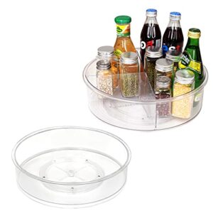 2 pack puricon clear lazy susan turntable organizer (12 inch & 10″), plastic rotating tray home edit lazy susan spice rack cabinet organizer for pantry countertop kitchen fridge bathroom -high edge