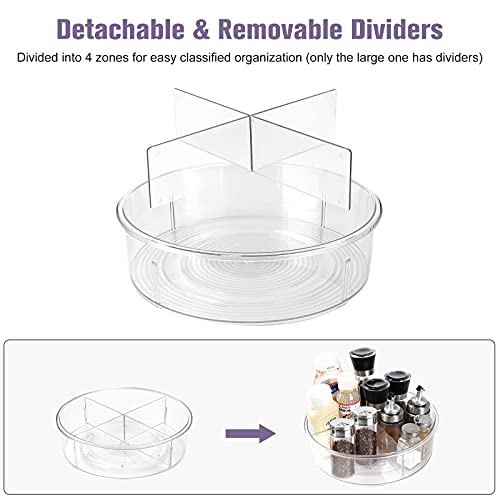 2 Pack Puricon Clear Lazy Susan Turntable Organizer (12 Inch & 10"), Plastic Rotating Tray Home Edit Lazy Susan Spice Rack Cabinet Organizer for Pantry Countertop Kitchen Fridge Bathroom -High Edge