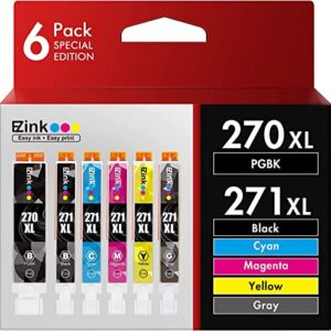 e-z ink (tm compatible ink cartridge replacement for canon pgi-270xl cli-271xl pgi 270 use with ts9020 ts8020 mg7720 printer (1 large black, 1 small black, 1 cyan, 1 magenta, 1 yellow, 1 gray) 6 pack