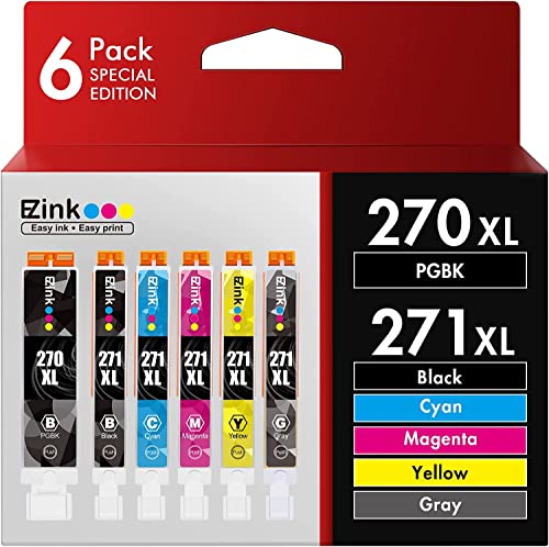 E-Z Ink (TM Compatible Ink Cartridge Replacement for Canon PGI-270XL CLI-271XL PGI 270 use with TS9020 TS8020 MG7720 Printer (1 Large Black, 1 Small Black, 1 Cyan, 1 Magenta, 1 Yellow, 1 Gray) 6 Pack