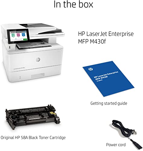 HP Laserjet Enterprise MFP M430f All-in-One Wired Monochrome Laser Printer, White - Print Scan Copy Fax - 4.3" LCD, 40 ppm, Auto Duplex Printing, 50-Sheet ADF, Ethernet, Cbmou Printer_Cable