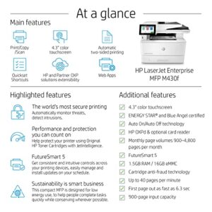 HP Laserjet Enterprise MFP M430f All-in-One Wired Monochrome Laser Printer, White - Print Scan Copy Fax - 4.3" LCD, 40 ppm, Auto Duplex Printing, 50-Sheet ADF, Ethernet, Cbmou Printer_Cable