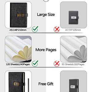 WEMATE Diary with Lock, A5 PU Leather Journal with Lock 240 Pages, Vintage Lock Journal Password Protected Notebook with Pen & Gift Box, Lock Diary Planner Organizer for Men and Women, 8.6x5.8in