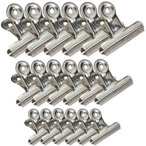jxystore chip clips bag clips food clips 3 sizes 18 pack, heavy duty stainless steel clips for bag, all-purpose air tight seal clip cubicle hooks for office school home