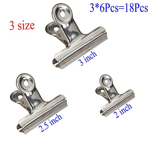 Jxystore Chip Clips Bag Clips Food Clips 3 Sizes 18 Pack, Heavy Duty Stainless Steel Clips for Bag, All-Purpose Air Tight Seal Clip Cubicle Hooks for Office School Home