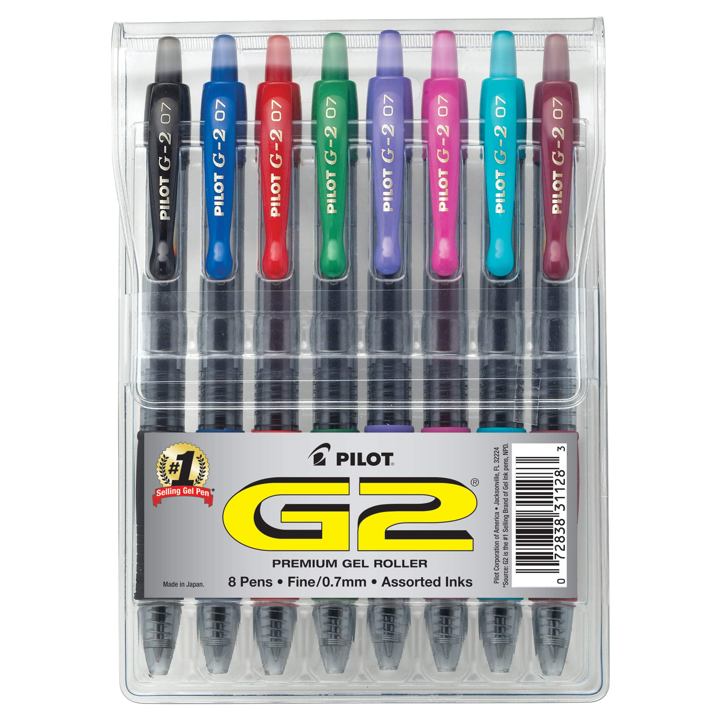 PILOT G2 Premium Refillable and Retractable Rolling Ball Gel Pens, Fine Point, Assorted Color Inks, 8-Pack Pouch (31128)