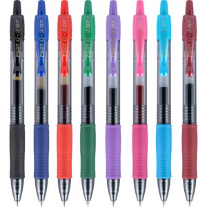 PILOT G2 Premium Refillable and Retractable Rolling Ball Gel Pens, Fine Point, Assorted Color Inks, 8-Pack Pouch (31128)
