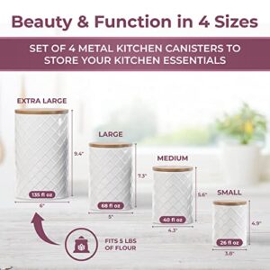 Pebble & Stem White Metal Canister Sets for Kitchen Counter, Kitchen Canisters Set of 4, Airtight Countertop Flour and Sugar Containers, Coffee and Tea Storage, Modern Farmhouse Kitchen Decor