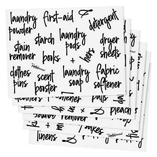 Talented Kitchen 141 Laundry Room Labels for Jars and Containers, Preprinted Black Script Stickers for Linen Closet, Bathroom Organization, Cleaning Supplies (Water Resistant)