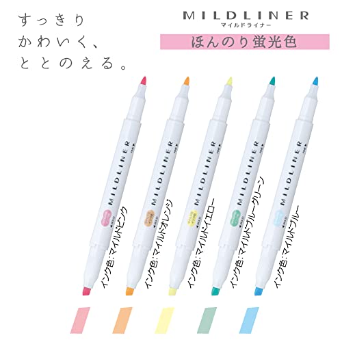 Zebra Mildliner WKT7-5C-N Highlighter, Slightly Fluorescent Colors, 5 Colors