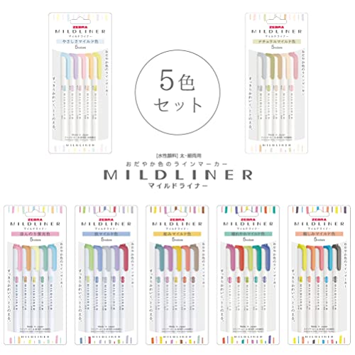 Zebra Mildliner WKT7-5C-N Highlighter, Slightly Fluorescent Colors, 5 Colors