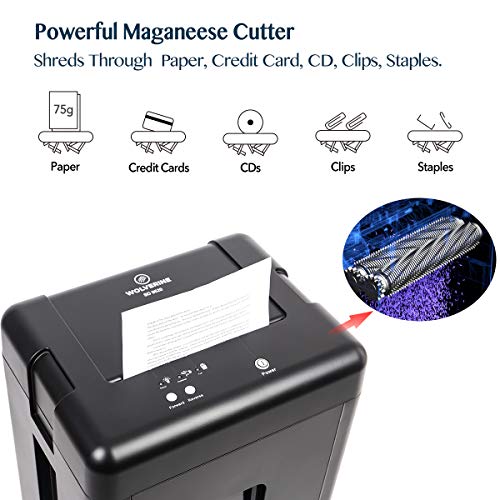 WOLVERINE 15-Sheet Super Micro Cut High Security Level P-5 Heavy Duty Paper/CD/Card Shredder for Home Office, Ultra Quiet by Manganese-Steel Cutter and 8 Gallons Pullout Waste Bin SD9520 (Black ETL)