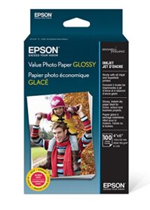 epson value photo paper glossy, 4″x6″, 100 sheets (s400034)