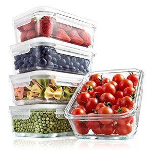10-piece superior glass food storage containers set (5 containers + 5 locking lids) – stackable glass meal-prep design, bpa-free airtight clear locking lids with vent lids & air hole, nutrichef ncclx5