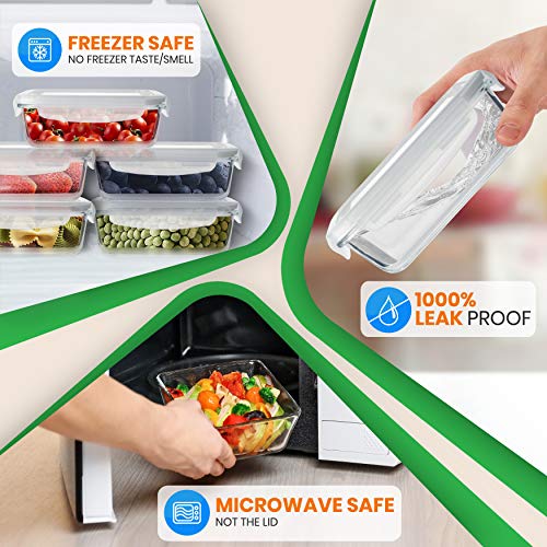 10-Piece Superior Glass Food Storage Containers Set (5 Containers + 5 Locking Lids) - Stackable Glass Meal-prep Design, BPA-free Airtight Clear Locking lids with Vent Lids & Air Hole, NutriChef NCCLX5