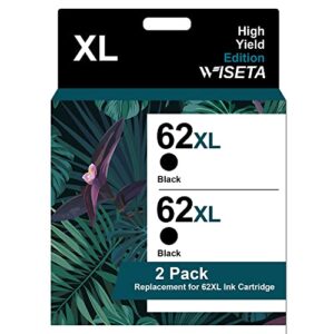 wiseta remanufactured ink cartridge replacement for hp 62xl 62 xl for envy 5540 5640 5660 5663 7640 7644 7645 officejet 5740 5741 8040 officejet 200 250 series printer (2 black)