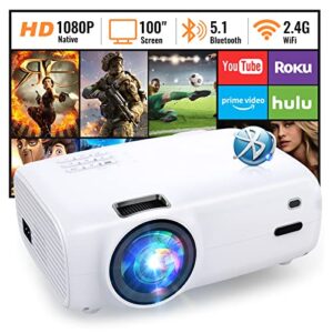 vyser projector, projector with wifi and bluetooth 9800l native 1080p full hd mini projector with 100″ screen, 300″ display outdoor movie projector compatible with tv stick phone laptop