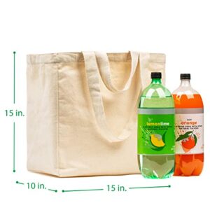 VeraMia Canvas Grocery Bag 3pc Jumbo Set with Real Pockets, Long Shoulder Strap and Short Handle. Reusable Shopping Bags for Groceries Heavy Duty, Foldable, Washable, Unbleached Grocery Tote Bag