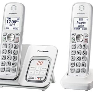 Panasonic DECT 6.0 Expandable Cordless Phone with Answering Machine and Smart Call Block - 2 Cordless Handsets - KX-TGD532W (White/Silver)