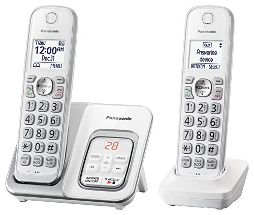 Panasonic DECT 6.0 Expandable Cordless Phone with Answering Machine and Smart Call Block - 2 Cordless Handsets - KX-TGD532W (White/Silver)