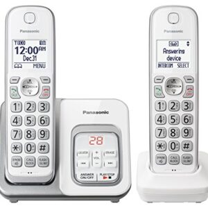 Panasonic DECT 6.0 Expandable Cordless Phone with Answering Machine and Smart Call Block - 2 Cordless Handsets - KX-TGD532W (White/Silver)