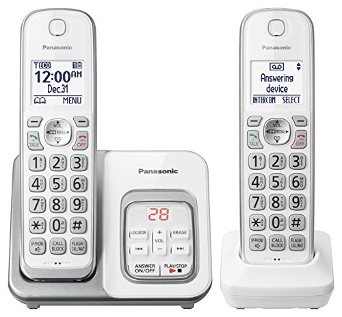 Panasonic DECT 6.0 Expandable Cordless Phone with Answering Machine and Smart Call Block - 2 Cordless Handsets - KX-TGD532W (White/Silver)