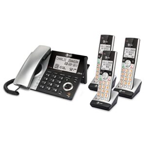 AT&T CL84307 Dect 6.0 Expandable Corded/Cordless Phone with Smart Call Blocker, Silver/Black with 3 Handsets