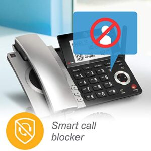 AT&T CL84307 Dect 6.0 Expandable Corded/Cordless Phone with Smart Call Blocker, Silver/Black with 3 Handsets